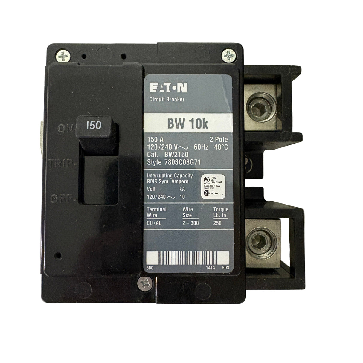 Eaton BW2150 2-Pole 150 Amp BW Bolt-On Circuit Breaker 120/240V - NEW