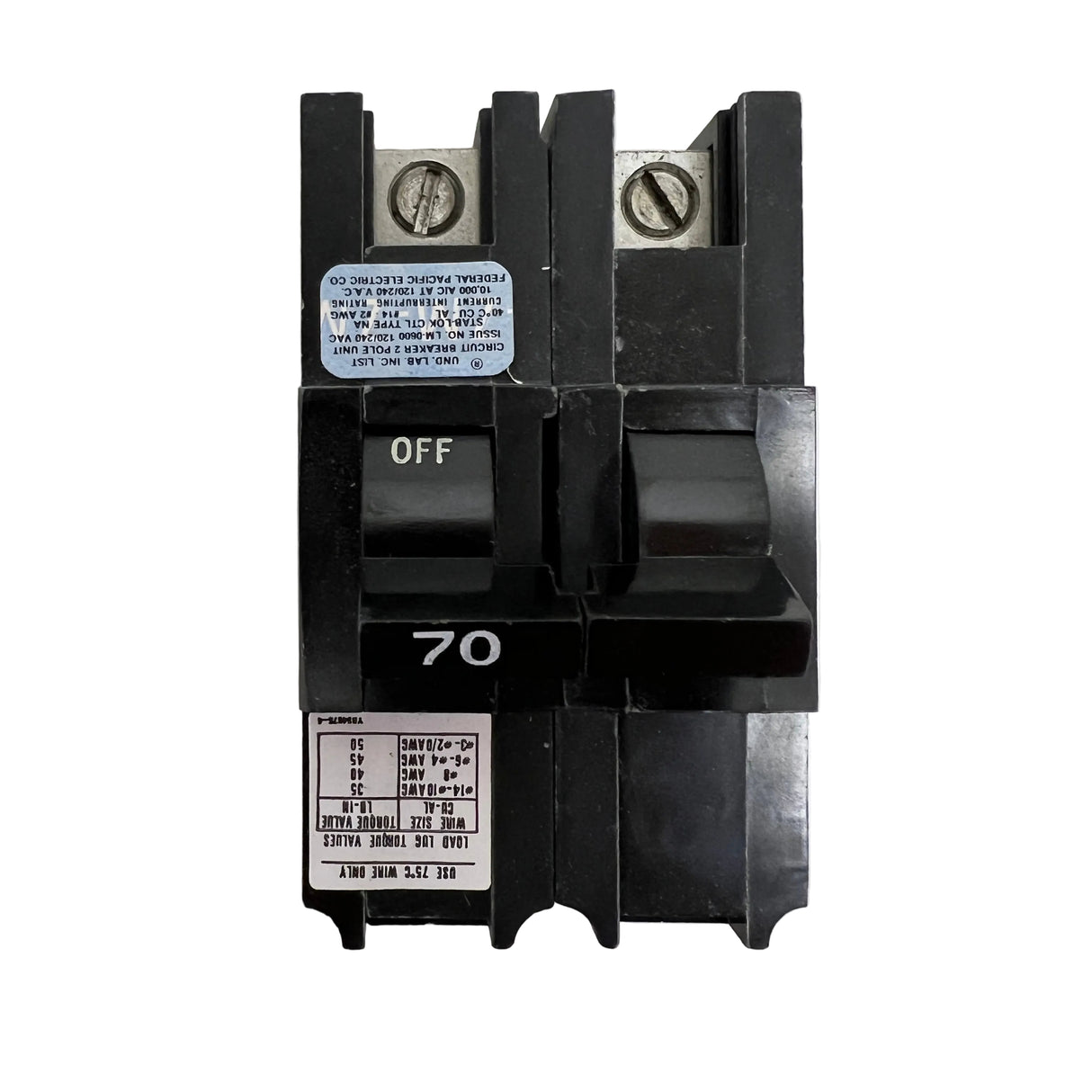 Federal Pacific 2P70 (NA270) 2-Pole 70 Amp Thick Plug-On Circuit Breaker - NEW