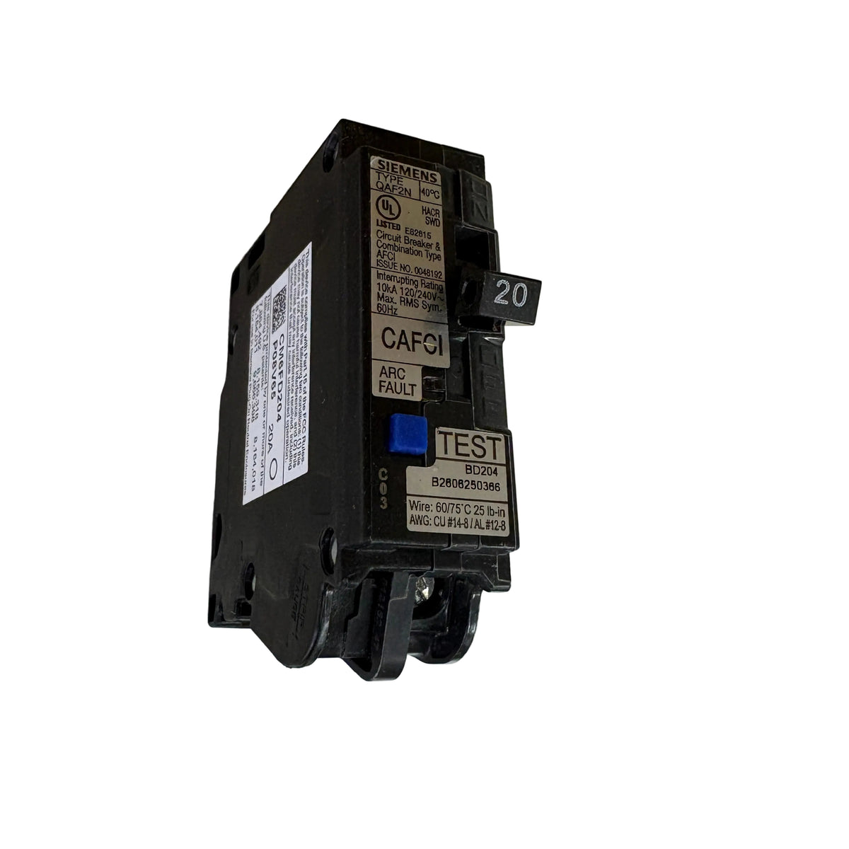 Siemens QA120AFCN 1-Pole 20 Amp Plug-In Neutral AFCI Circuit Breaker 120V - NEW