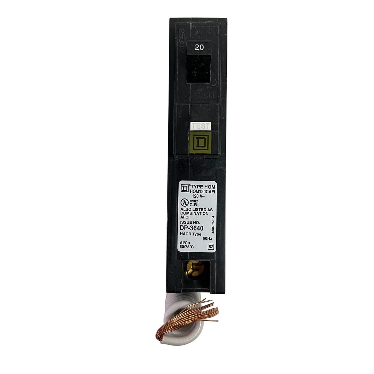 Square D by Schneider Electric - HOM120CAFI 1P 20A Homeline Plug-in Pigtail Neutral - NEW - Arc Fault Circuit Breaker