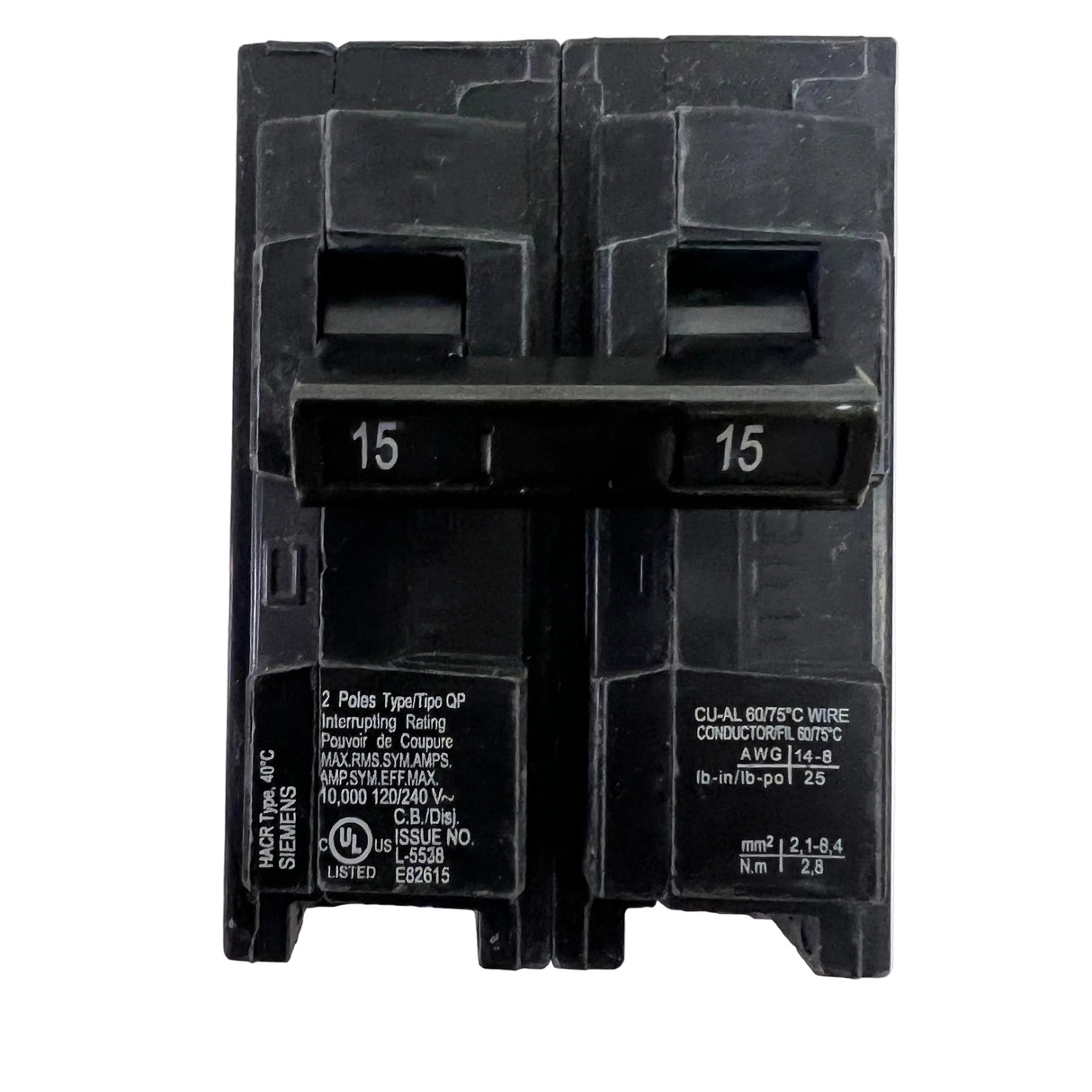 Siemens Q215 2-Pole 15A 120/240V QP Plug-In Circuit Breaker Thermal Magnetic - NEW