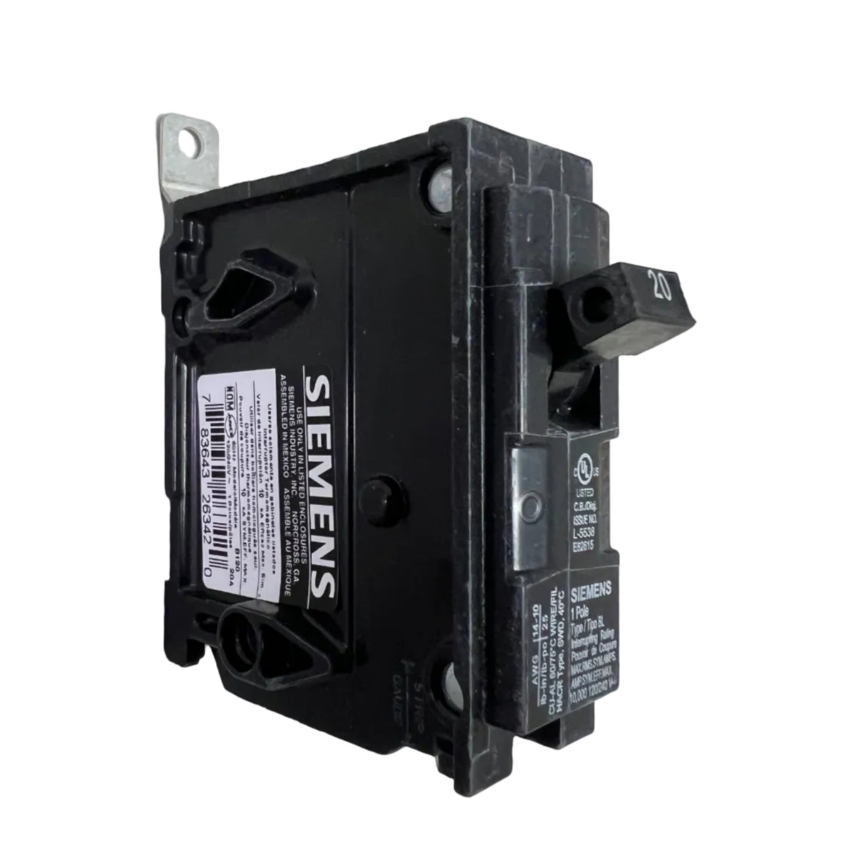 Siemens B120 1-Pole 20 Amp Bolt-On Circuit Breaker 120/240V - NEW