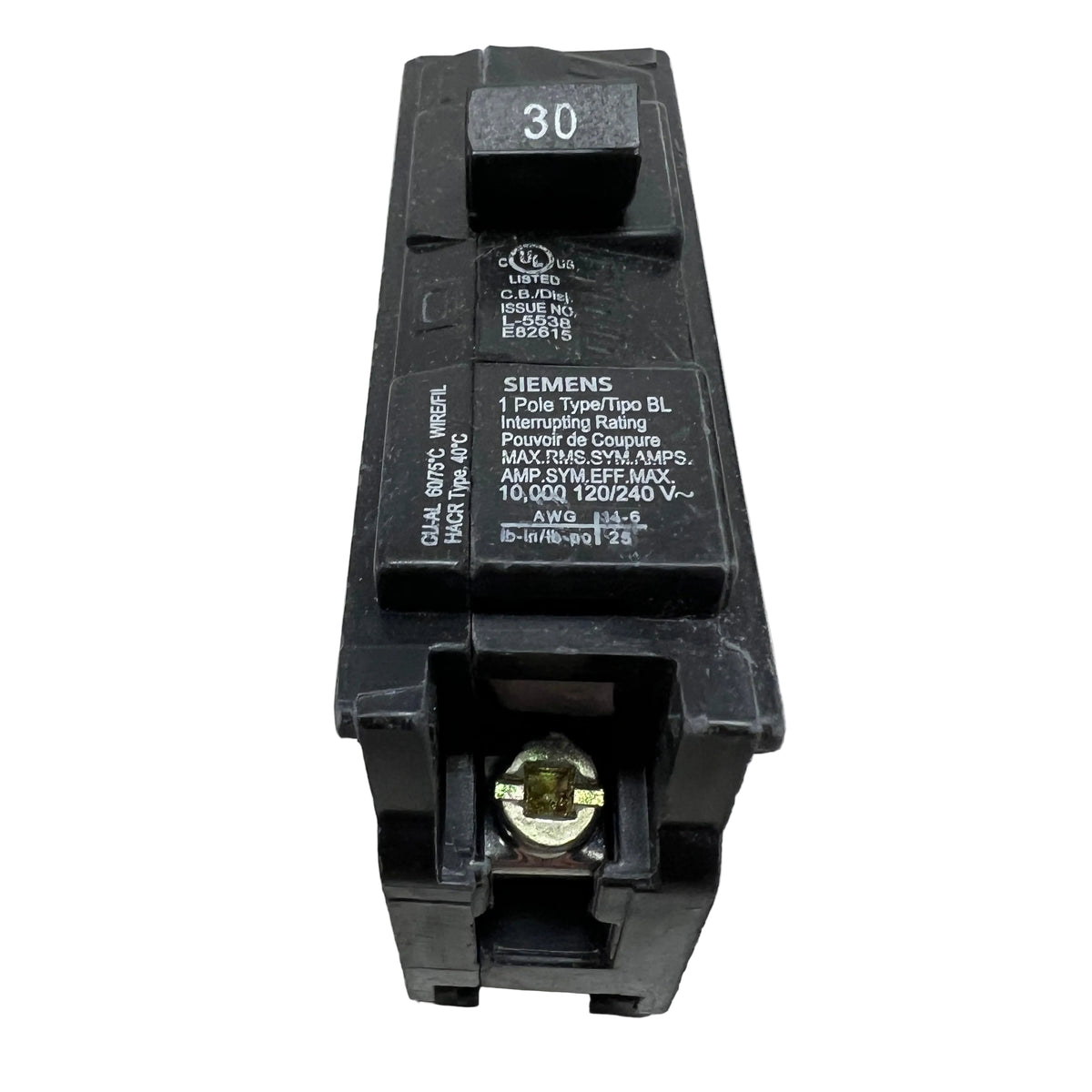 Siemens B130 1-Pole 30 Amp Bolt-On Circuit Breaker 120/240V - NEW