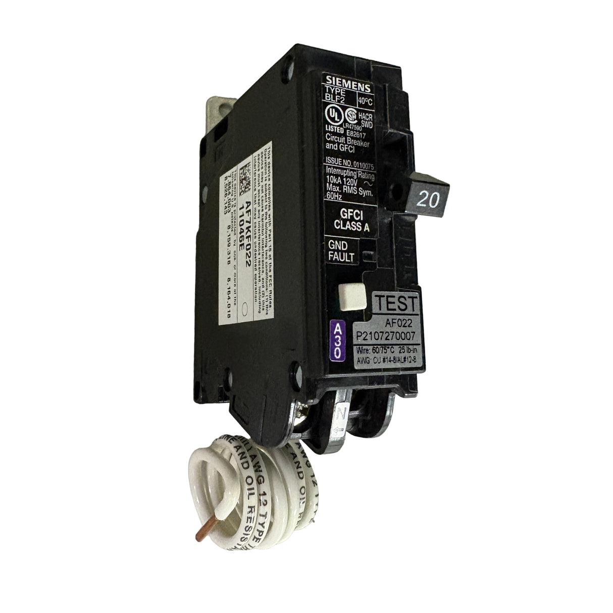 Siemens BF120A 20A 1P 120V GFCI Pigtail Neutral - NEW -  Circuit Breaker
