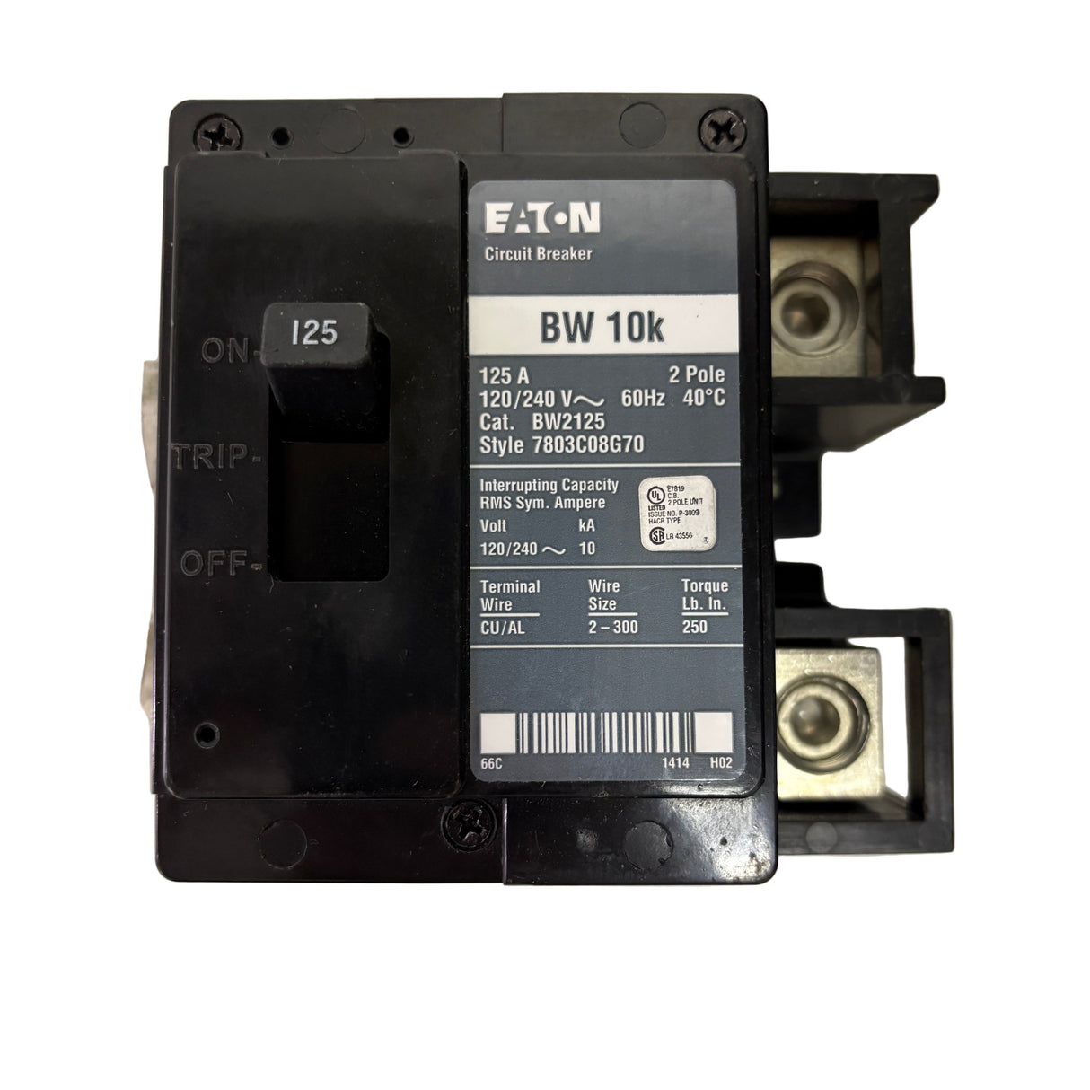Eaton BW2125 2-Pole 125 Amp BW Bolt-On Circuit Breaker 120/240V - NEW
