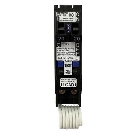 Siemens Q2020AFC 20A/20A 120V Twin Tandem Plug-In AFCI Circuit Breaker
