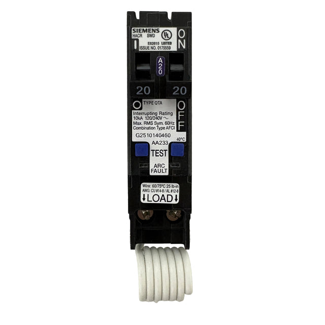 Siemens Q2020AFC 20A/20A 120V Twin Tandem Plug-In AFCI Circuit Breaker