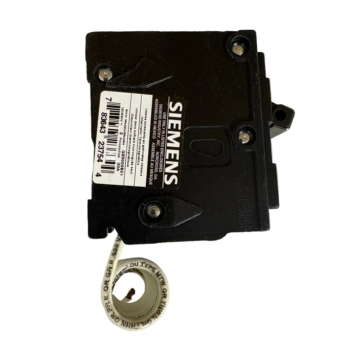Siemens Q23000S01 2-Pole 30A QP-Style Circuit Breaker with 120V AC Shunt Trip - NEW
