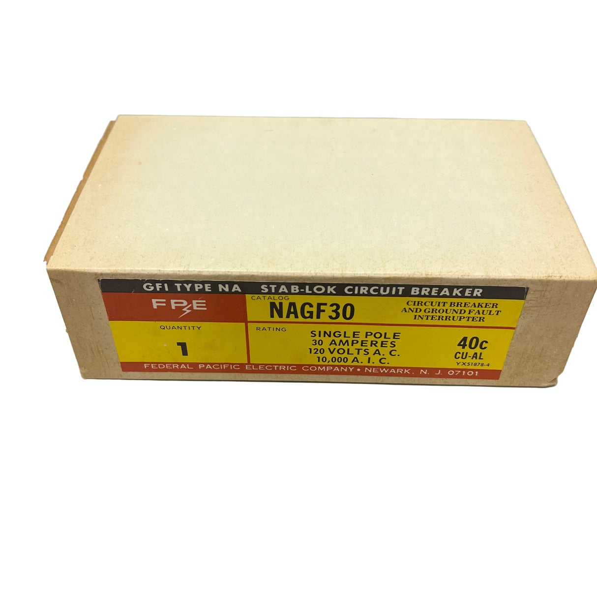 Federal Pacific Electric (FPE) - NAGF30 - NEW - Stab-Lok Ground Fault Circuit Breaker
