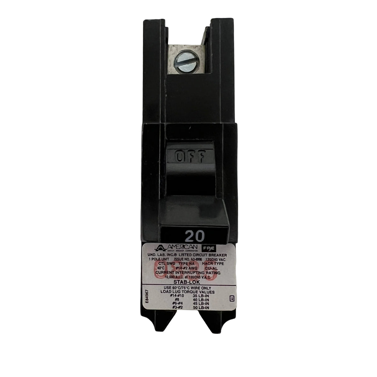 Federal Pacific - 20 (NA20, NA120) 1 pole 20 amp Thick version, 1 inch wide, Plug-in - NEW - Circuit Breaker
