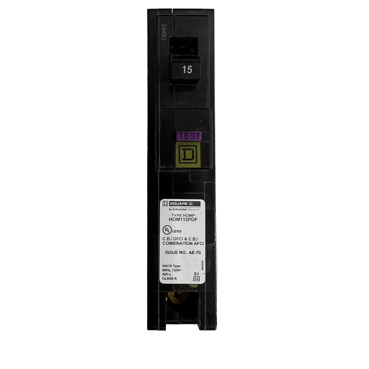 Square D - HOM115PDF, 1 pole 15 amp plug-in - NEW - Dual Function (GF/AF) Circuit Breaker Plug in
