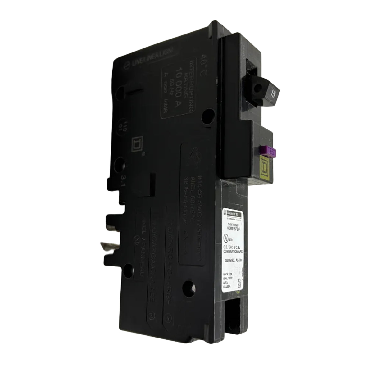 Square D - HOM115PDF, 1 pole 15 amp plug-in - NEW - Dual Function (GF/AF) Circuit Breaker Plug in
