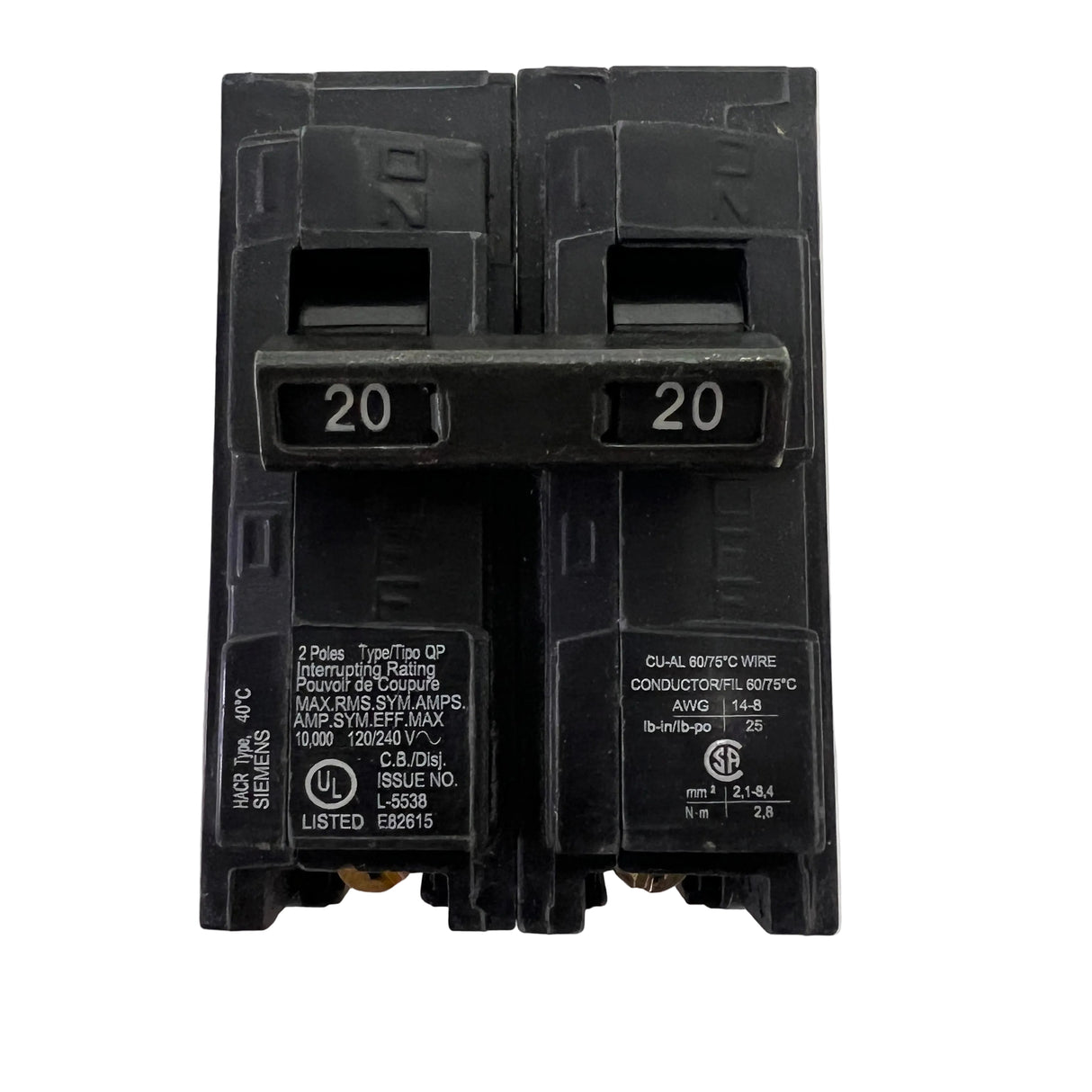 Siemens Q220 2-Pole 20A 120/240V QP Plug-In Circuit Breaker Thermal Magnetic - NEW
