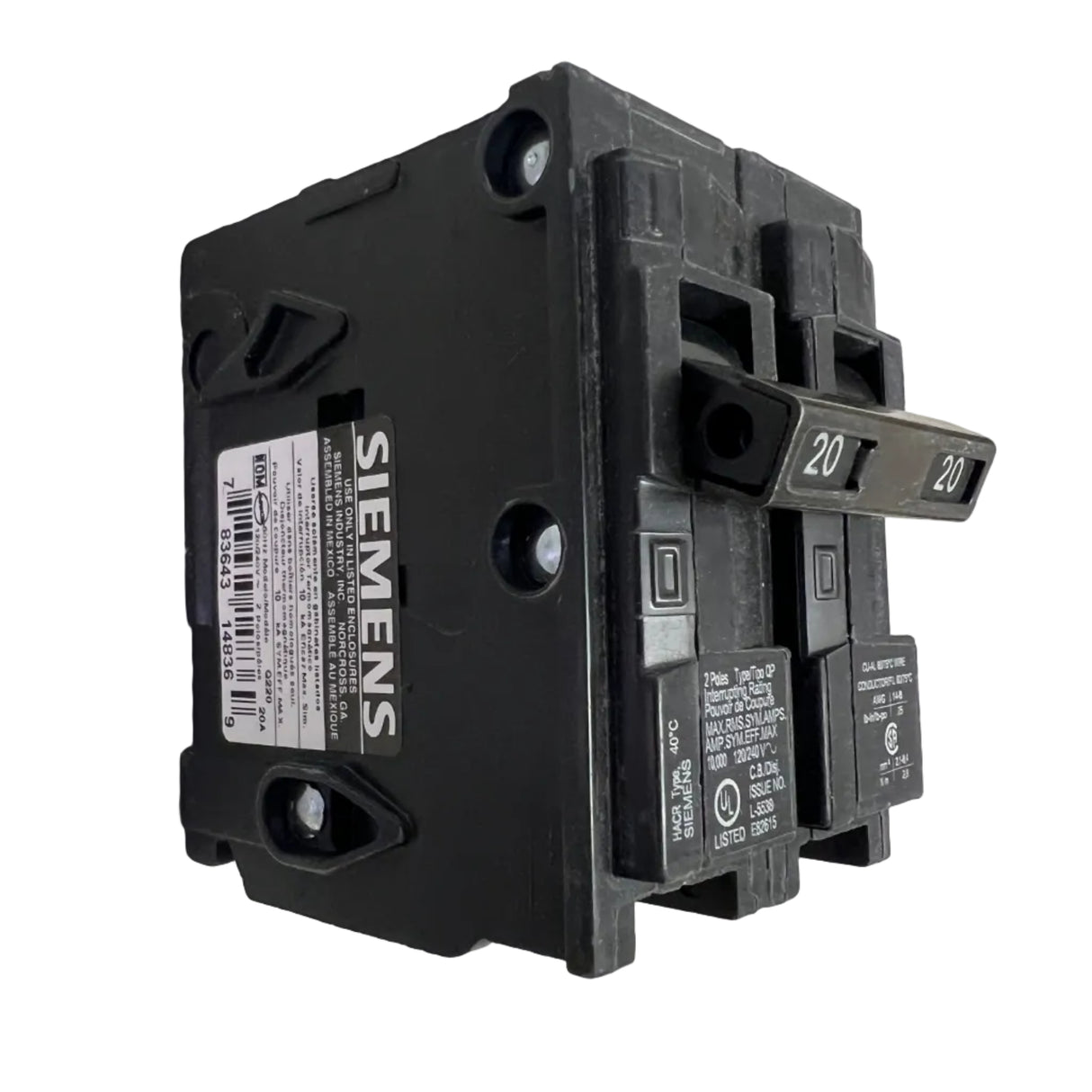 Siemens Q220 2-Pole 20A 120/240V QP Plug-In Circuit Breaker Thermal Magnetic - NEW
