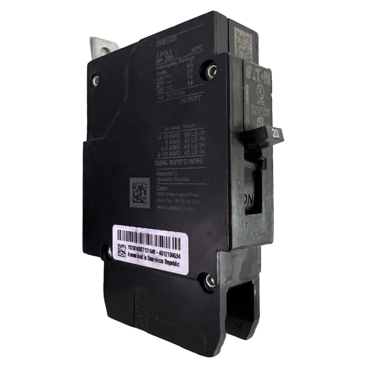 Eaton GHB1020 1-Pole 20 Amp G-Frame Bolt-On Circuit Breaker 480Y/277V New

