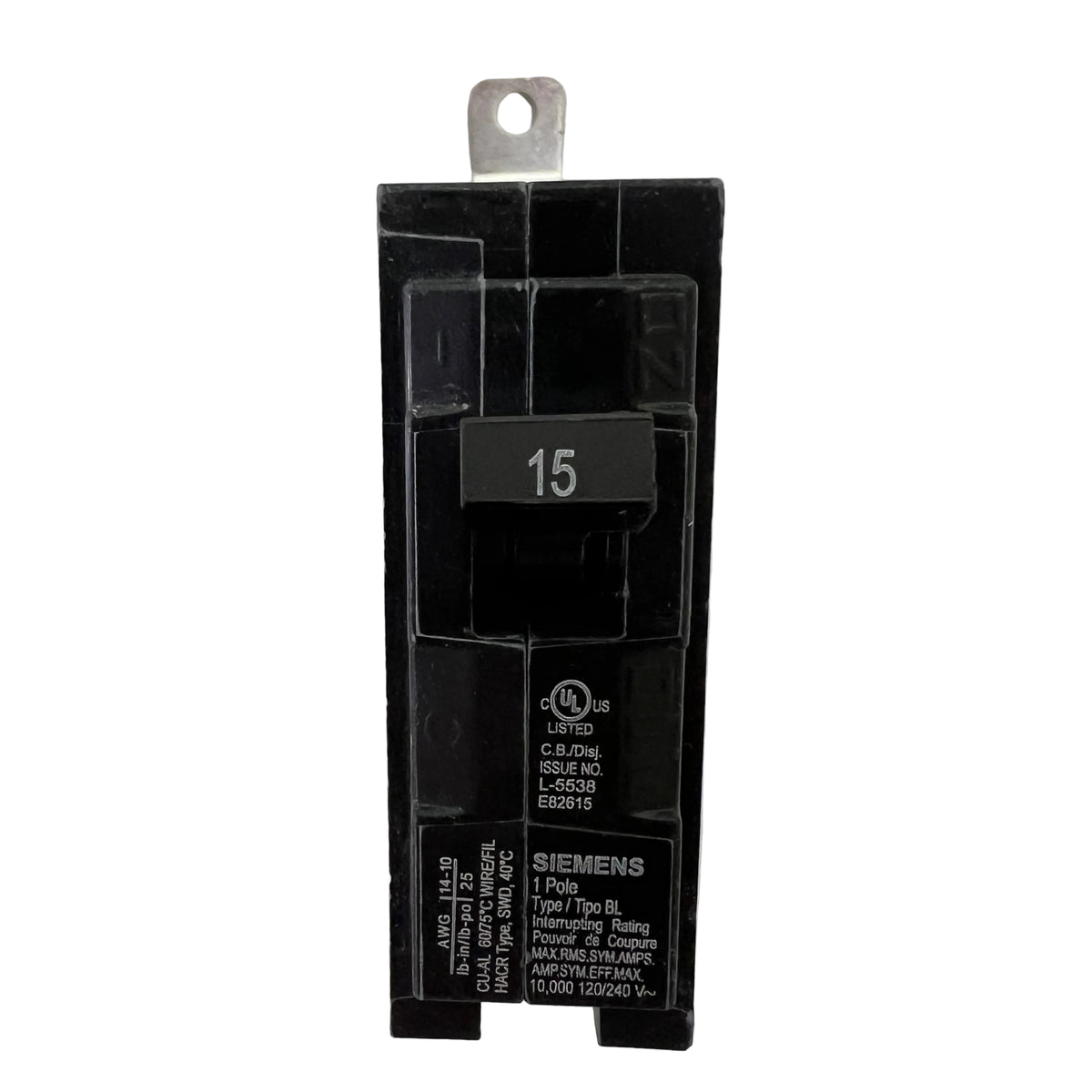 Siemens B115 1-Pole 15 Amp Bolt-On Circuit Breaker 120/240V - NEW
