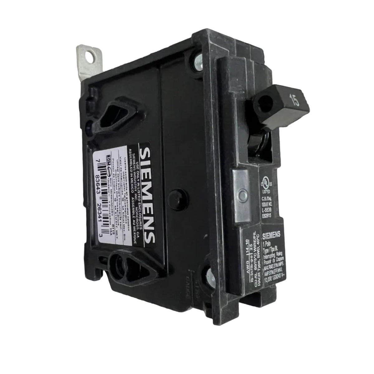 Siemens B115 1-Pole 15 Amp Bolt-On Circuit Breaker 120/240V - NEW
