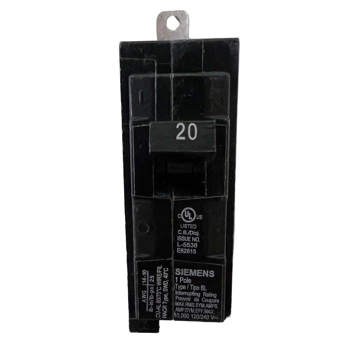 Siemens B120 1-Pole 20 Amp Bolt-On Circuit Breaker 120/240V - NEW
