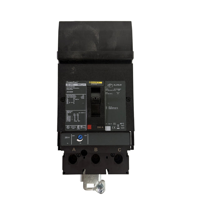 Square D JDA36200 3-Pole 200 Amp PowerPact J-Frame I-Line Circuit Breaker 600V
